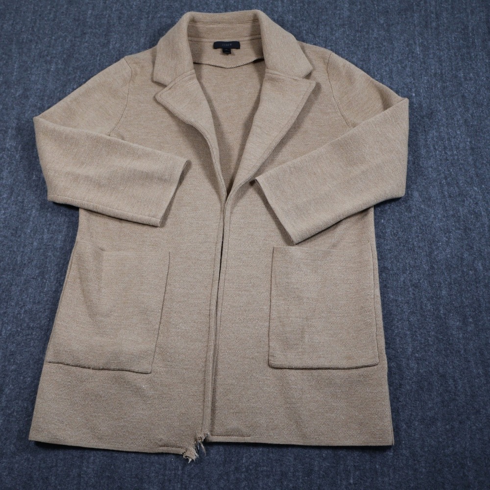J.Crew Womens XS Merino Wool Open Front Sweater Blazer Jacket Tan Camel Brown